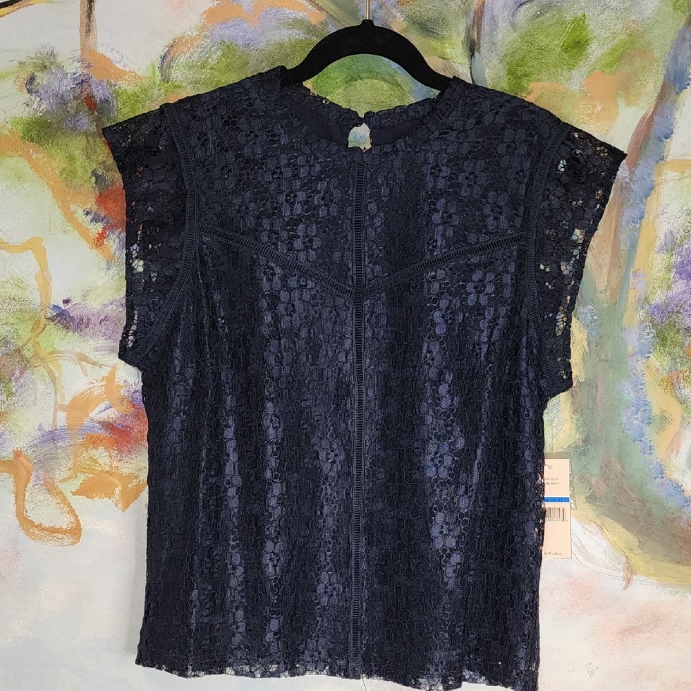 Nanette Lepore Blue Lace Cap Sleeve Blouse